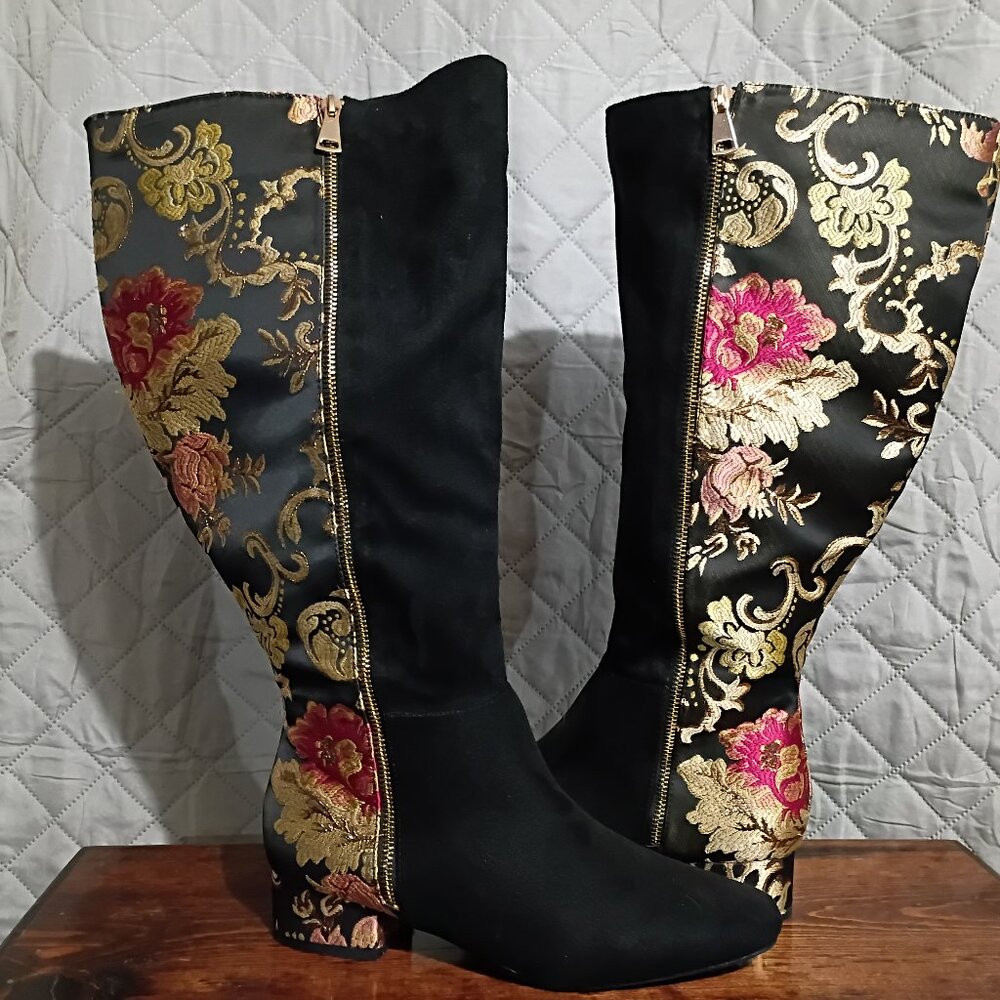 Floral Embroidery Emerald Tall Wide Calf Boot from Comfortview, 10M